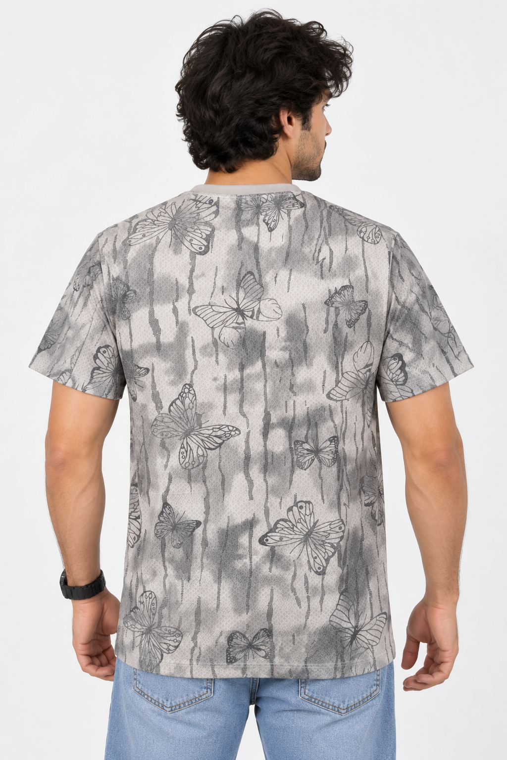 HILLDORF grey butterfly print t-shirt back model