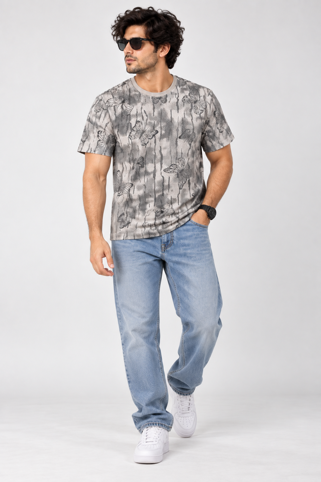 HILLDORF grey butterfly print t-shirt full body front