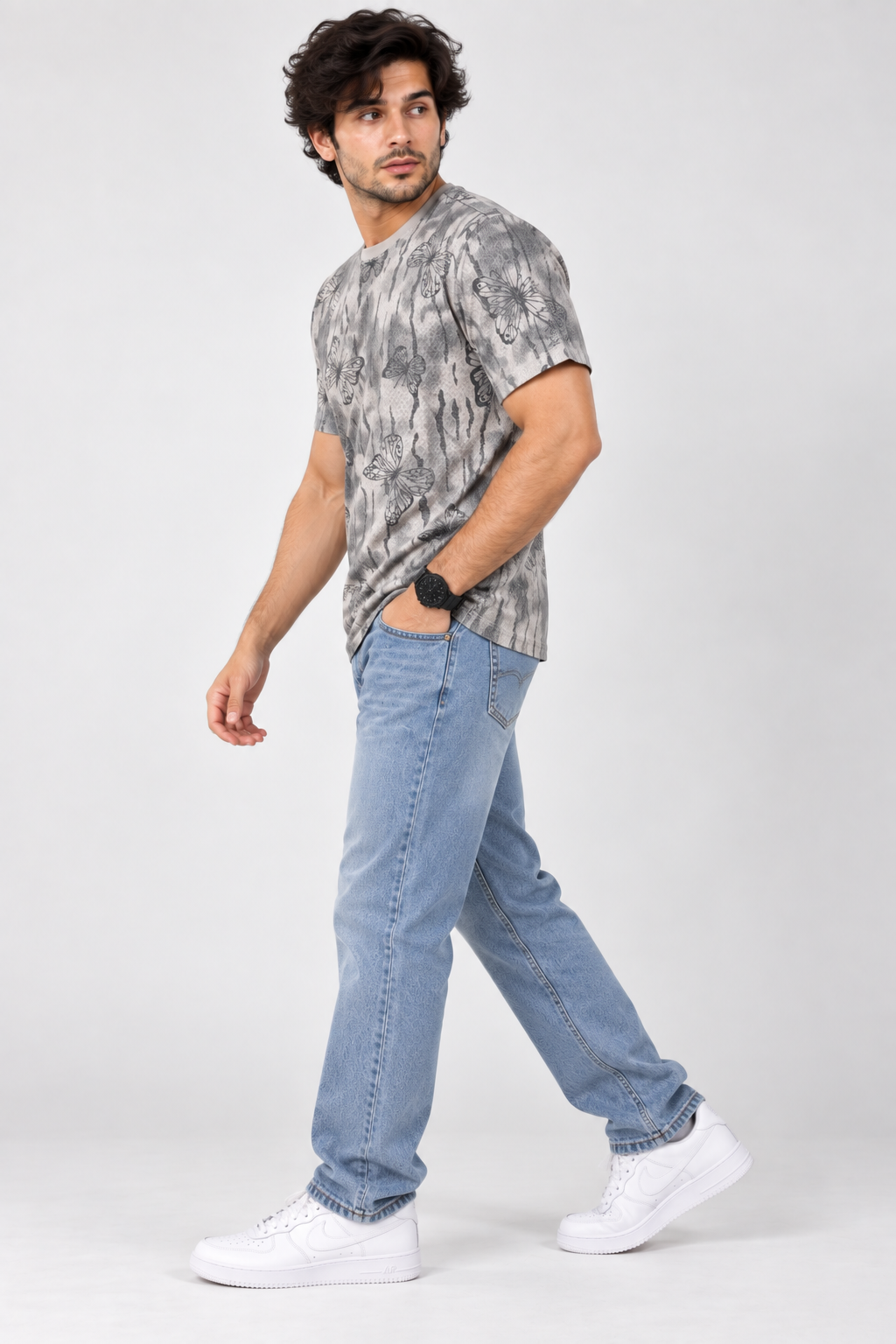 HILLDORF grey butterfly print t-shirt side view