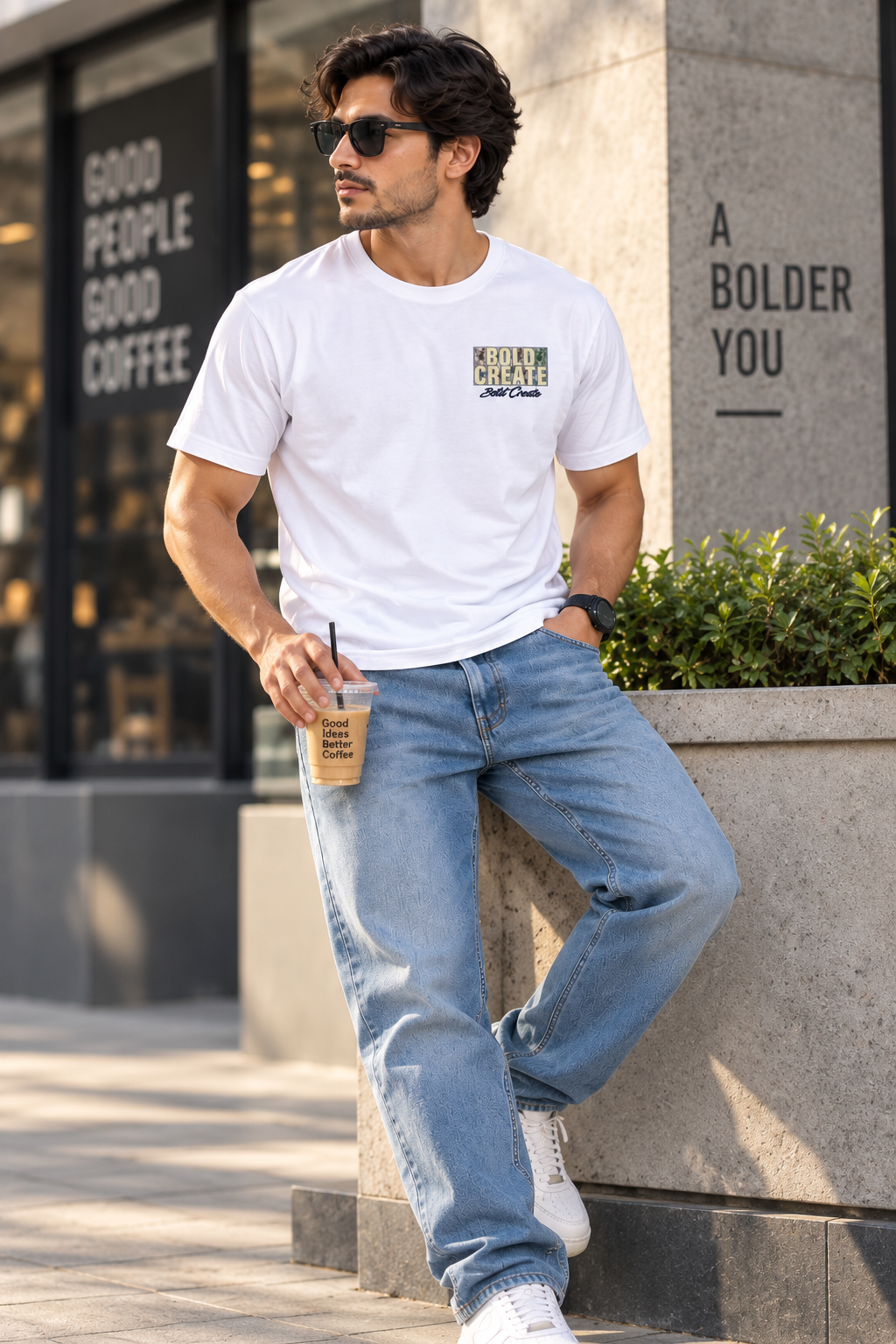 HILLDORF white printed T-shirt front lifestyle