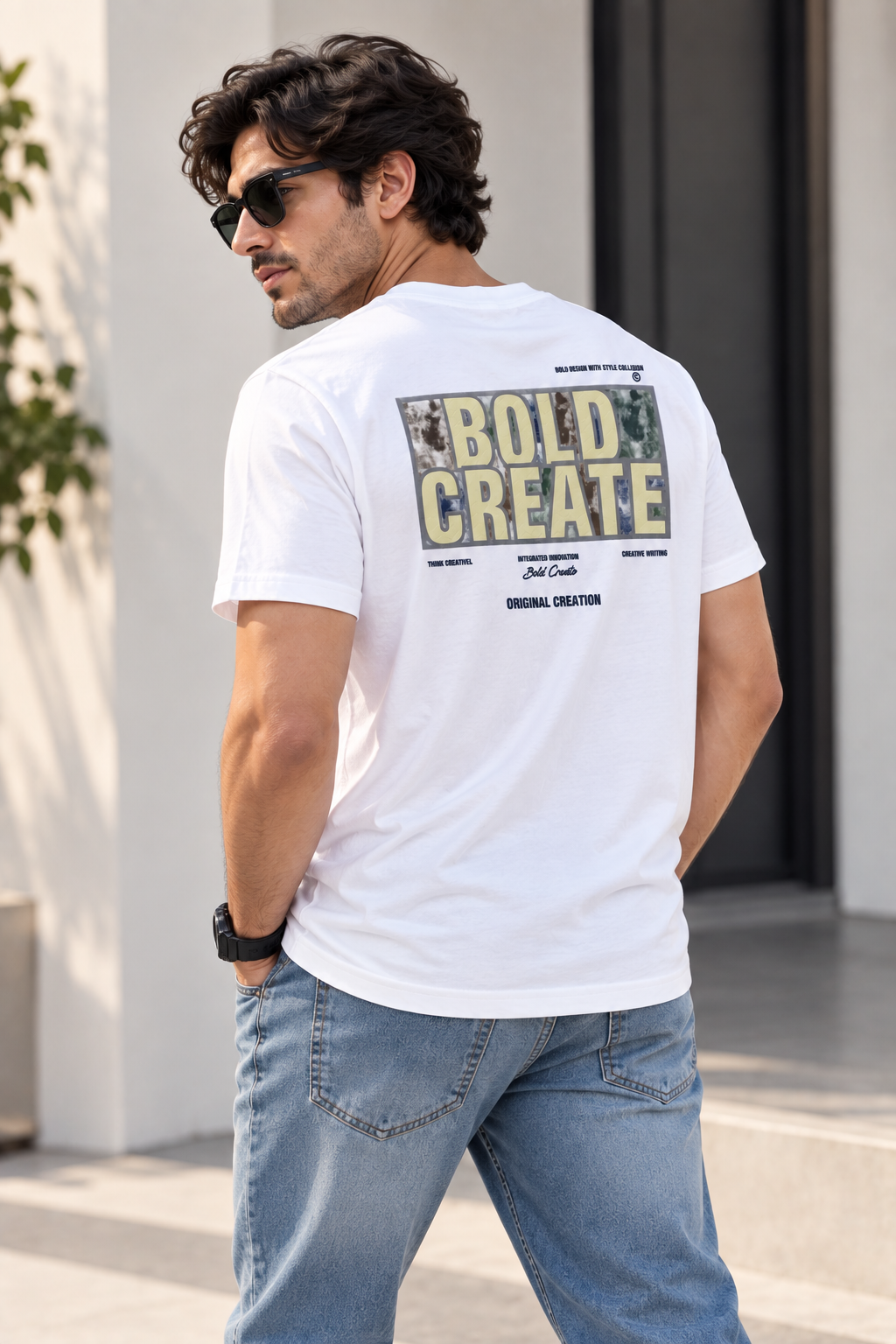 HILLDORF white printed T-shirt back lifestyle