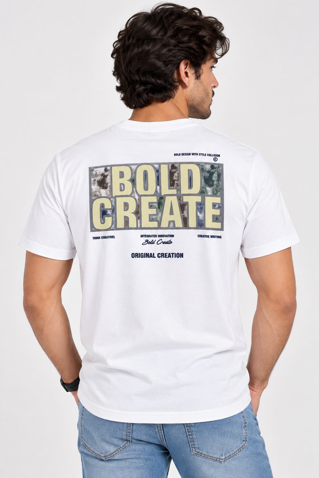 HILLDORF white printed T-shirt back studio view