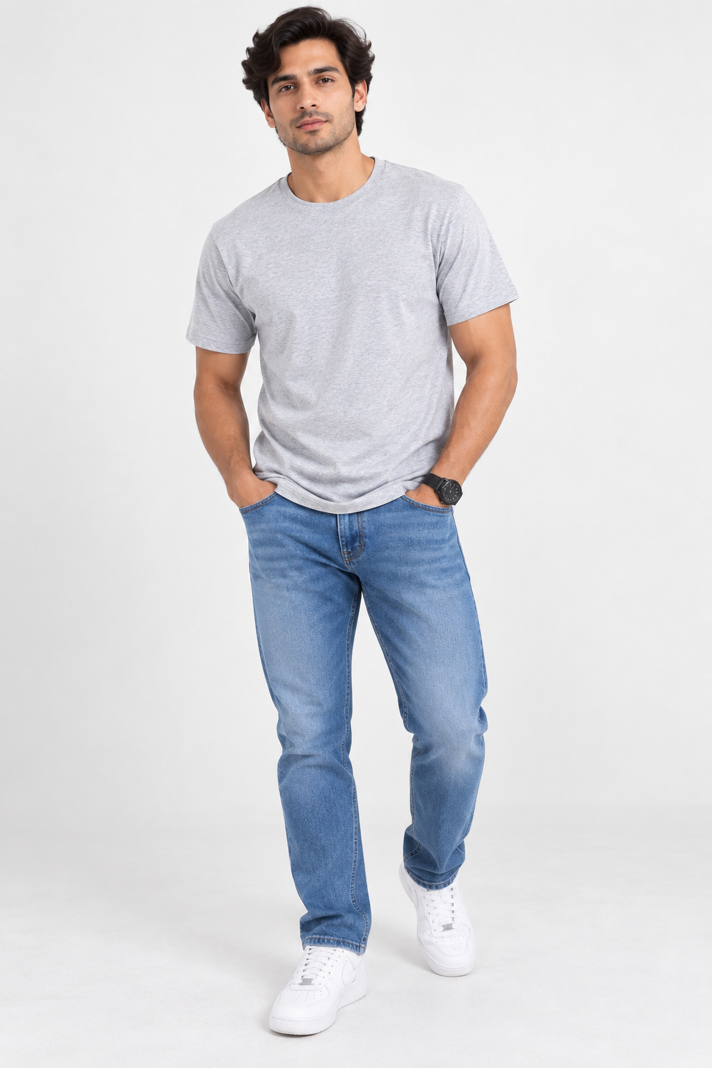 HILLDORF grey cotton blend textured t-shirt full body front