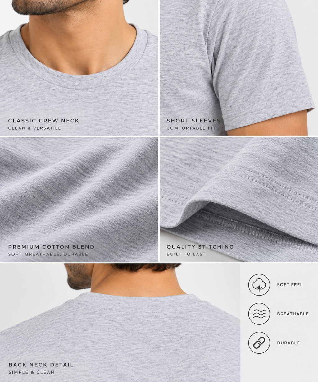 HILLDORF grey t-shirt fabric stitching and care details