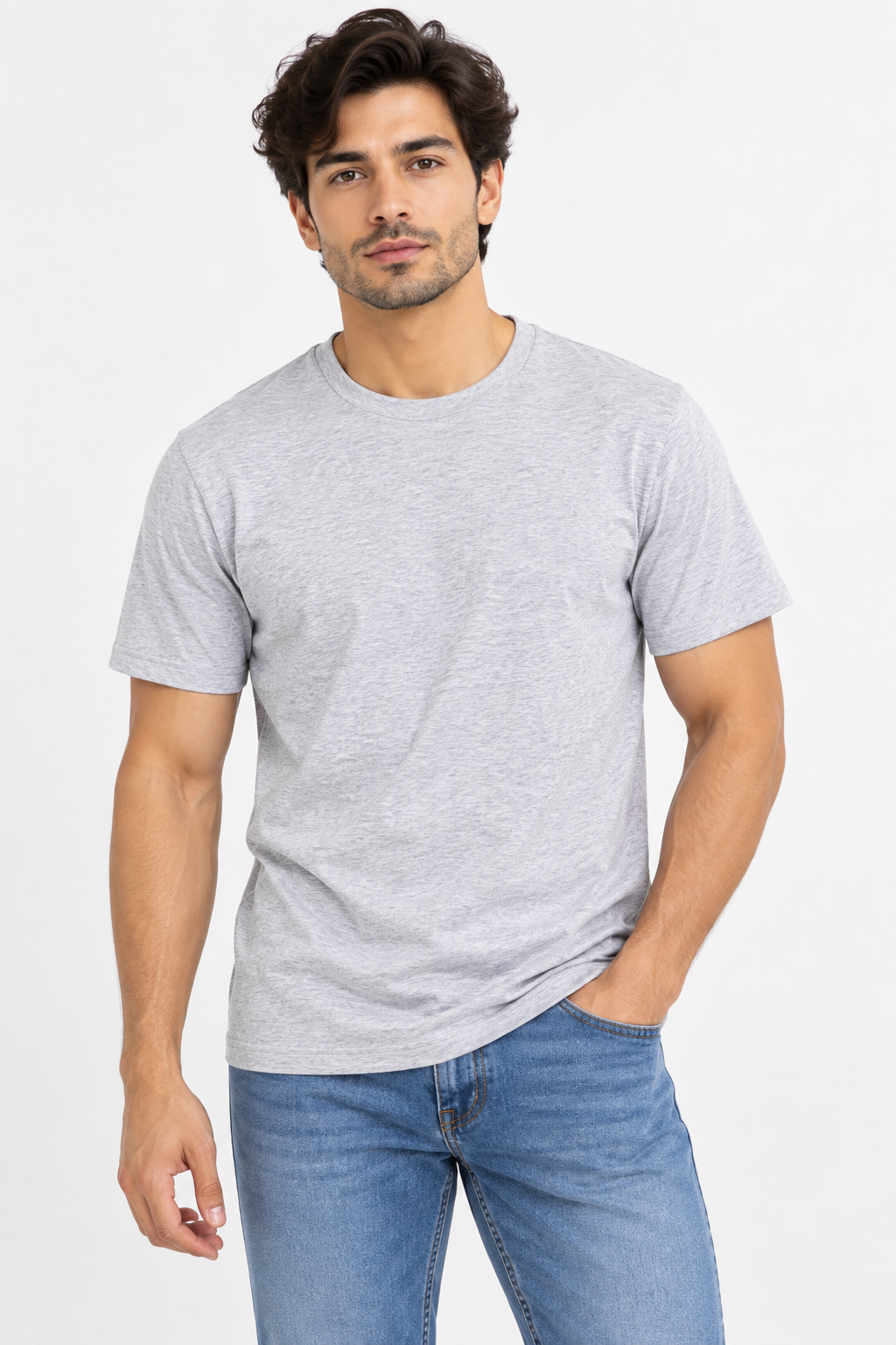 HILLDORF grey cotton blend t-shirt front model