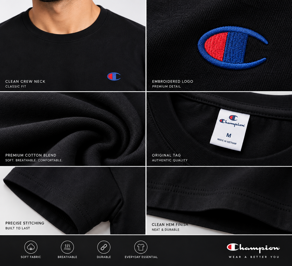 Black t-shirt fabric and construction detail