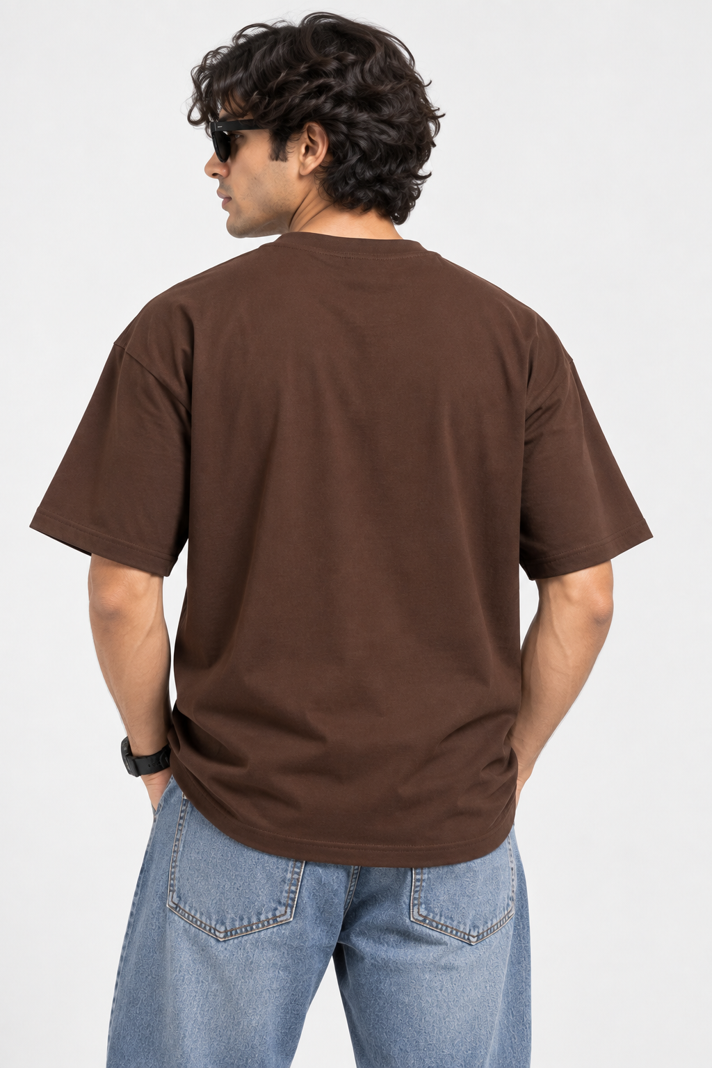 HILLDORF men's brown plain 100% cotton t-shirt back