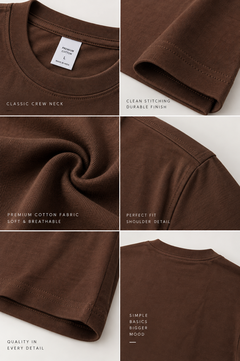HILLDORF men's brown cotton t-shirt fabric and stitching details