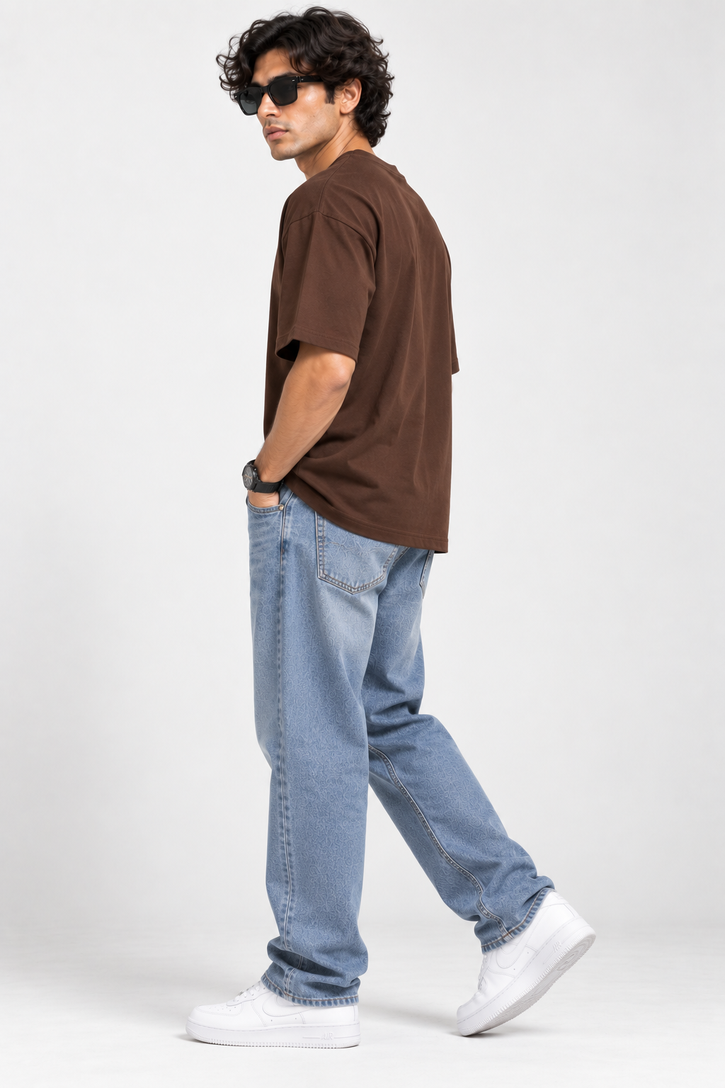 HILLDORF men's brown plain cotton t-shirt side view