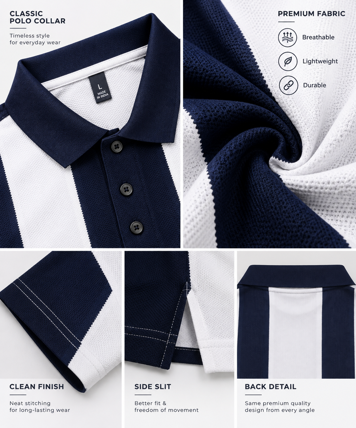 HILLDORF striped polo collar fabric and stitching details