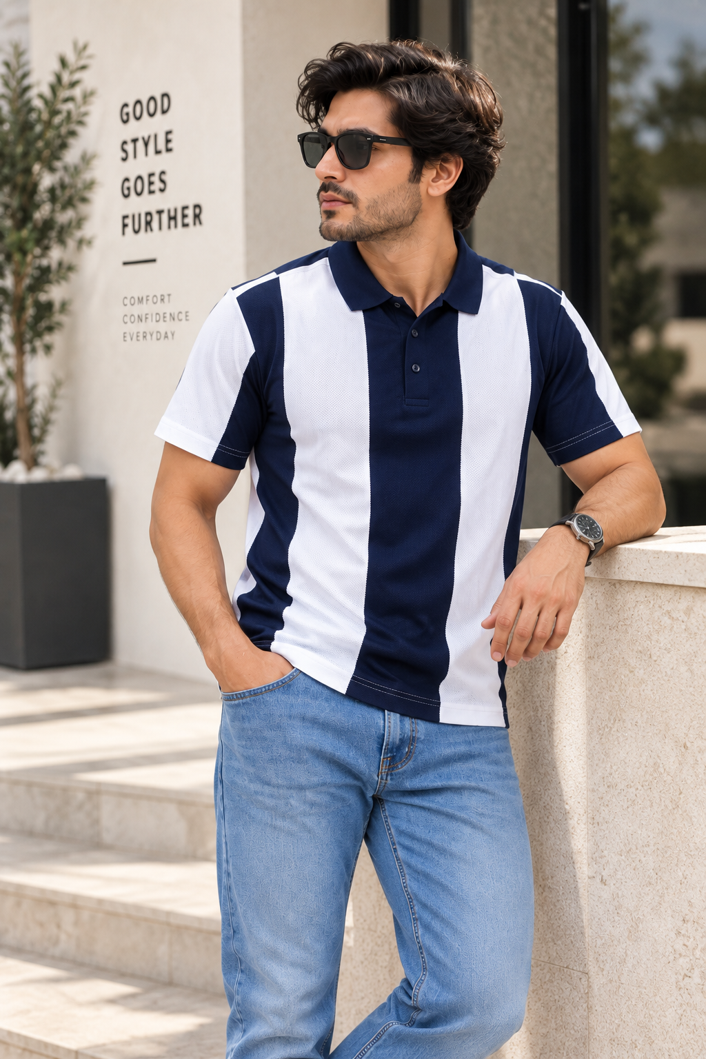 HILLDORF dark blue striped polo outdoor style