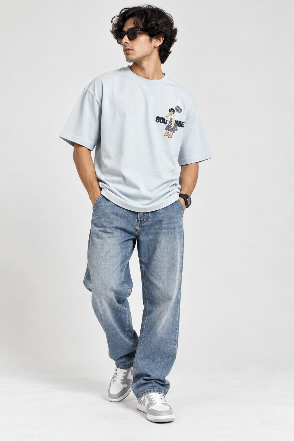 HILLDORF men's light blue printed T-shirt front studio