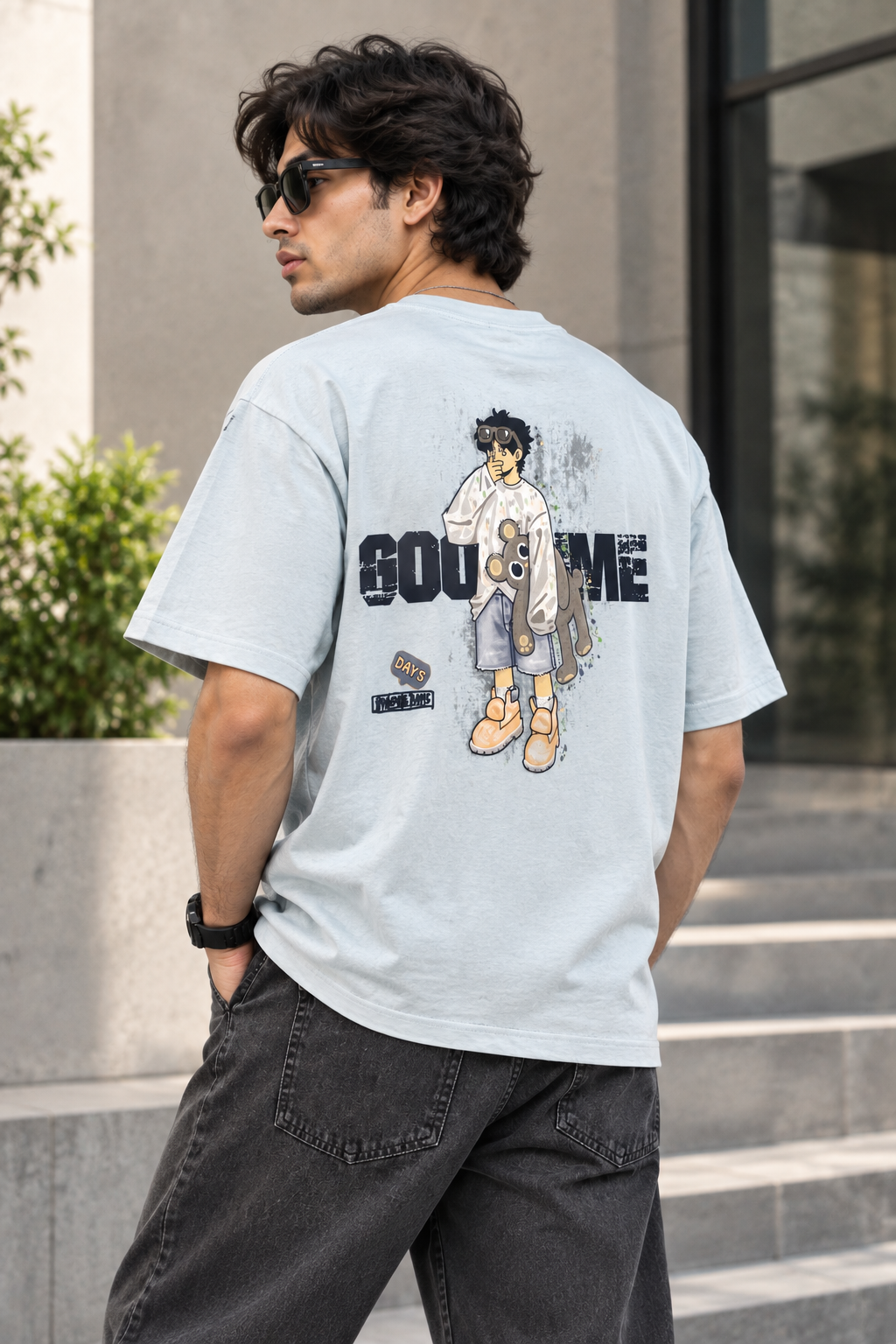 HILLDORF men's light blue printed T-shirt outdoor back