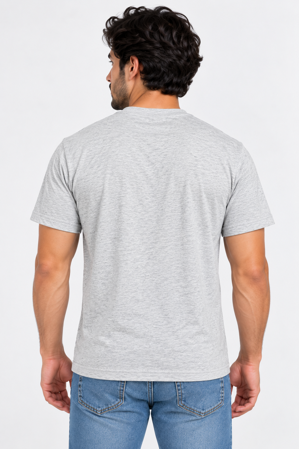 HILLDORF men's grey textured T-shirt back view