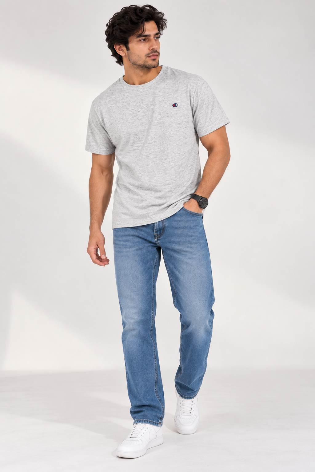 HILLDORF men's grey textured T-shirt full body styling