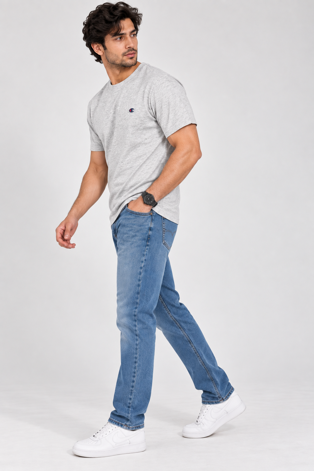 HILLDORF men's grey textured T-shirt side view