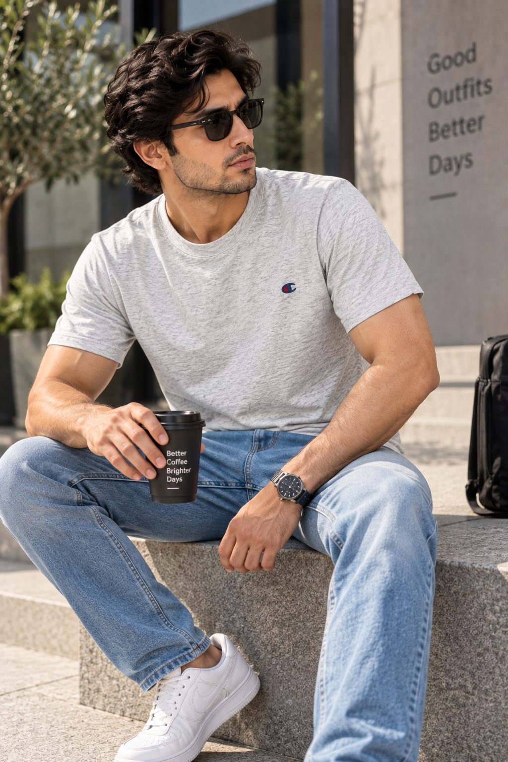HILLDORF men's grey textured T-shirt outdoor lifestyle