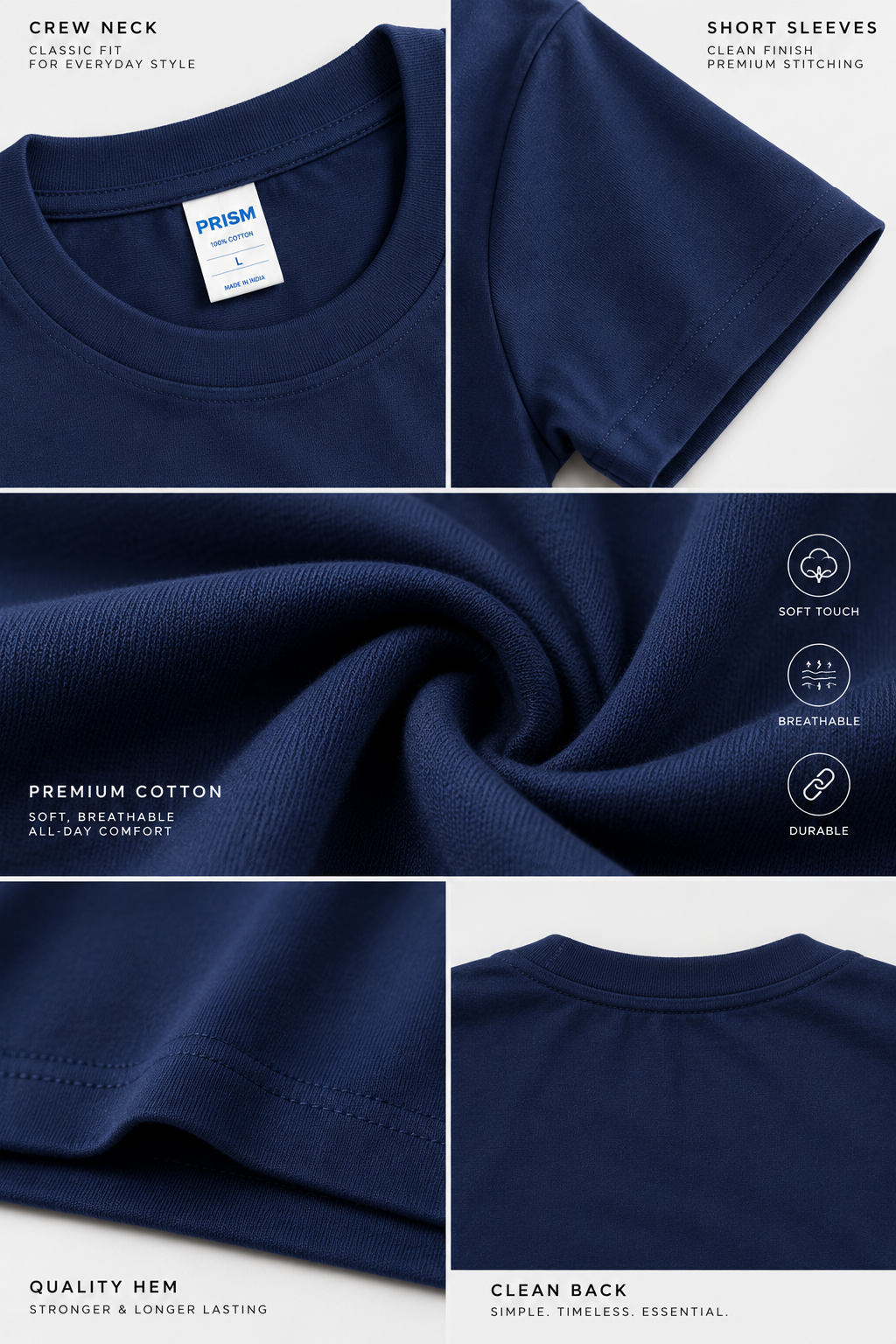 HILLDORF navy blue t-shirt fabric and stitching details 100% cotton