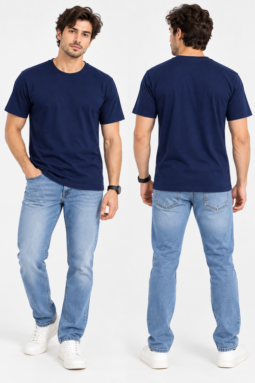 HILLDORF navy blue crew neck t-shirt front and back