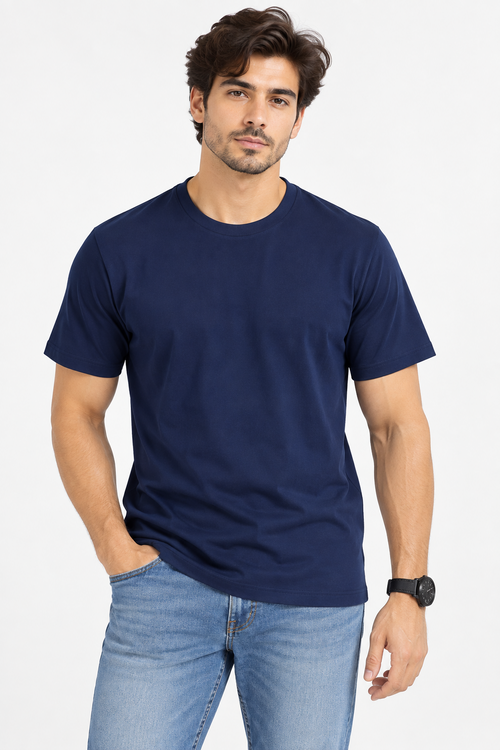 HILLDORF navy blue 100% cotton crew neck t-shirt front view