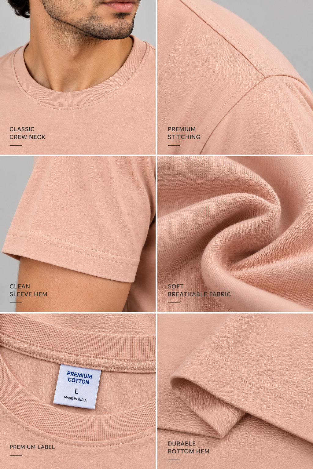 HILLDORF peach T-shirt premium cotton fabric and stitching details