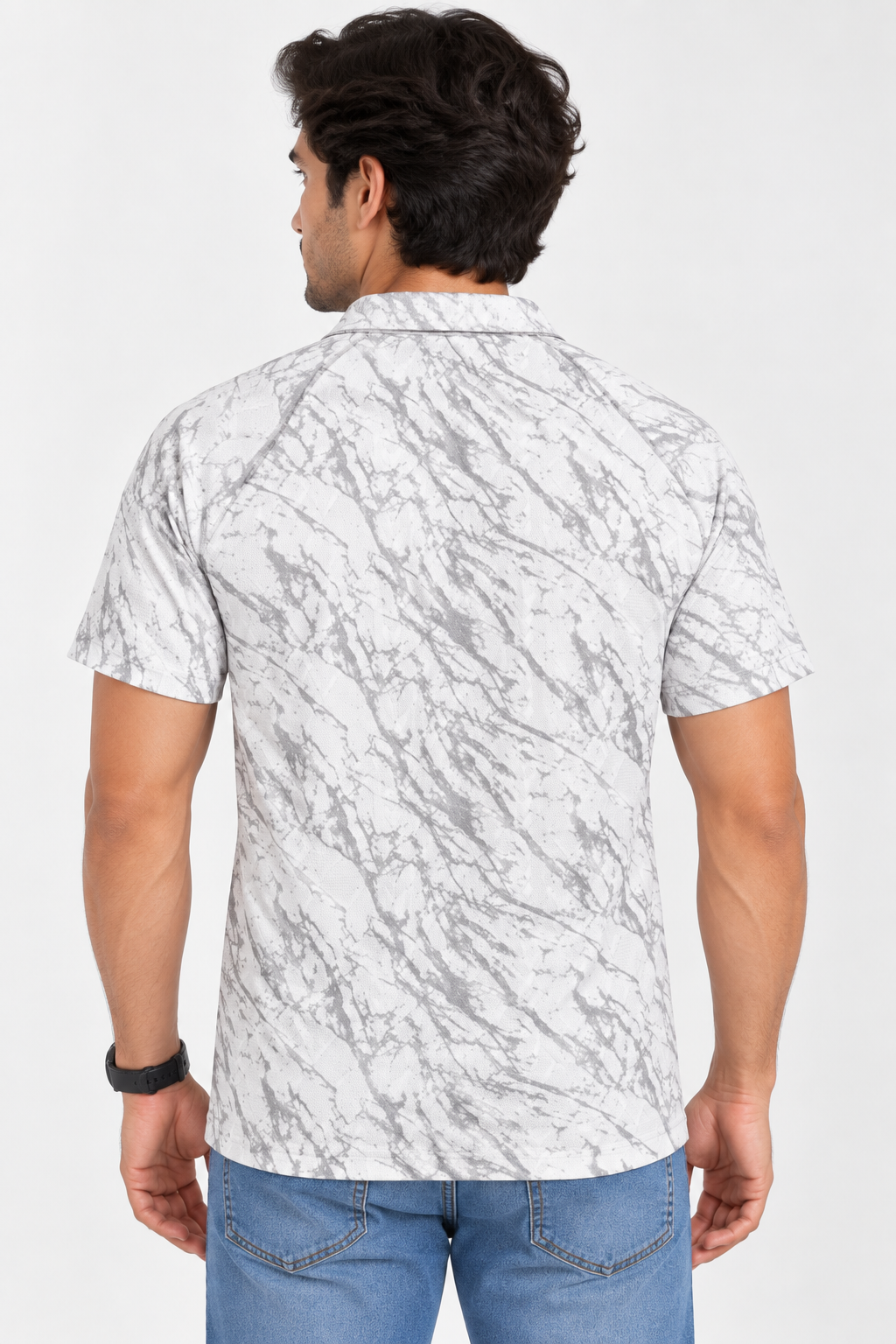 HILLDORF white marble print polo t-shirt back view