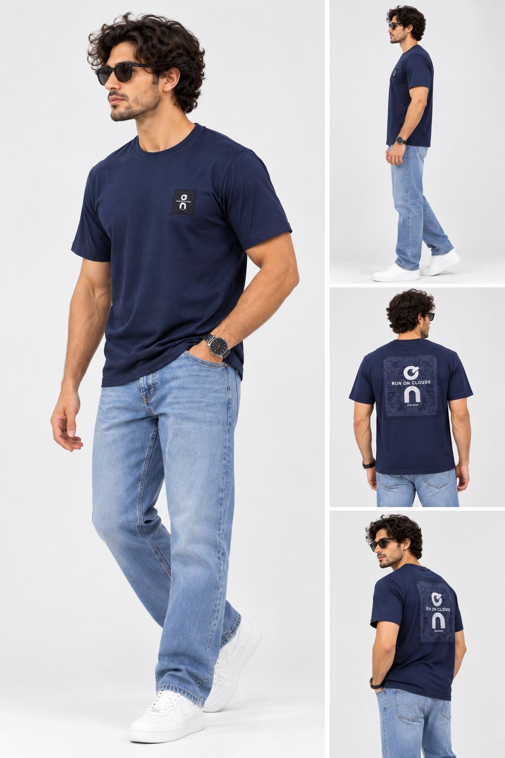 Run On Clouds Graphic T-Shirt – Navy Blue