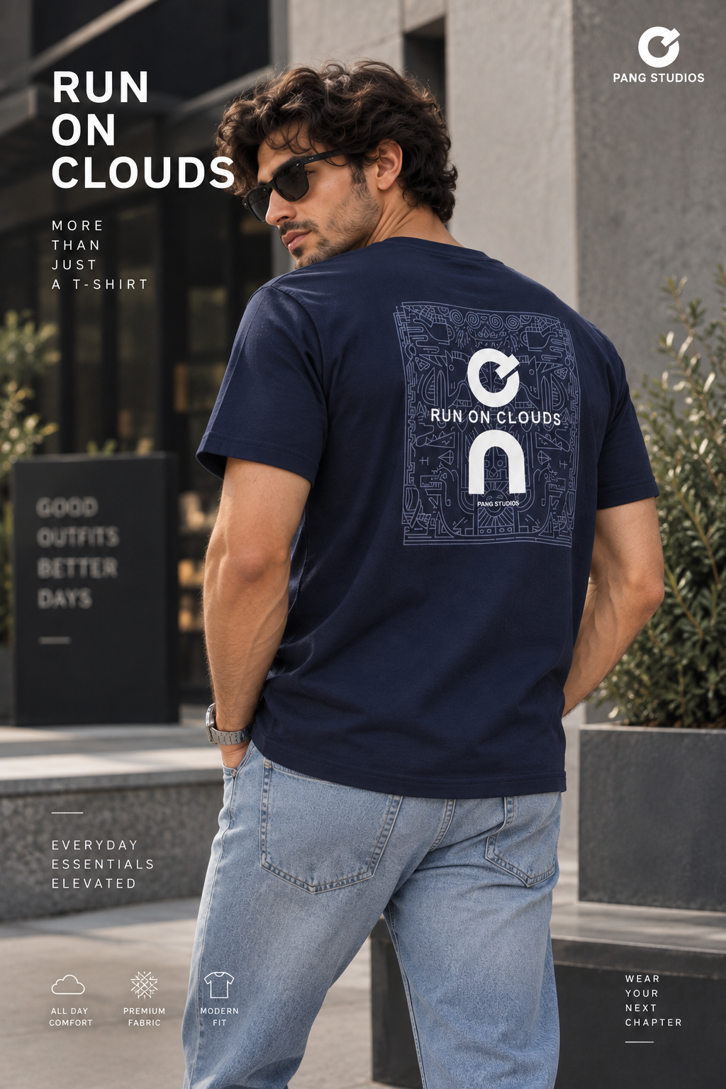 Run On Clouds Graphic T-Shirt – Navy Blue